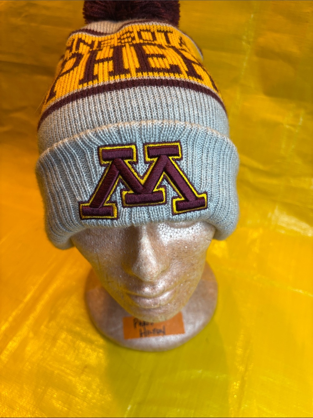 Mitchell & Ness Gray Cuffed Beanie with Maroon & Gold Logo Pom